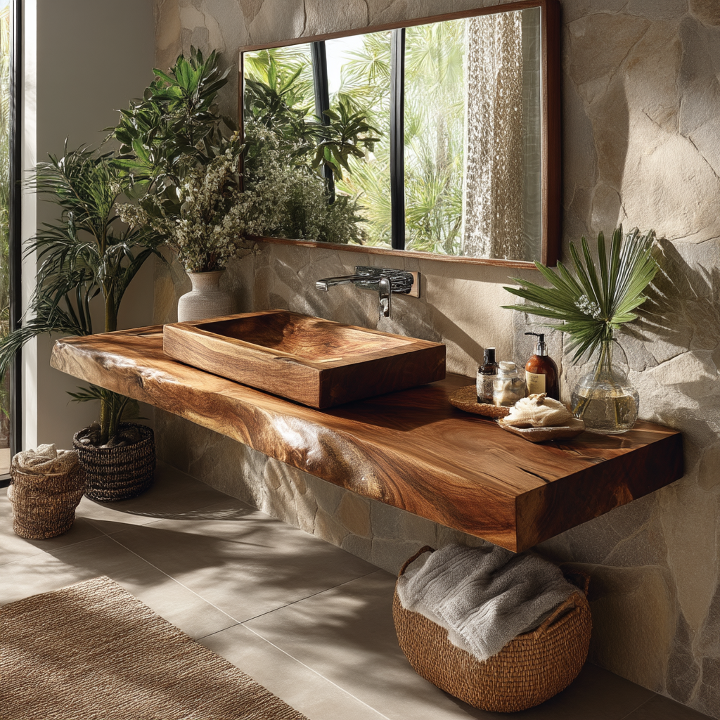 Valrion Live Edge Solid Wood Floating Bathroom Vanity SPA254879 - Timberustic Floating Bathroom Vanity