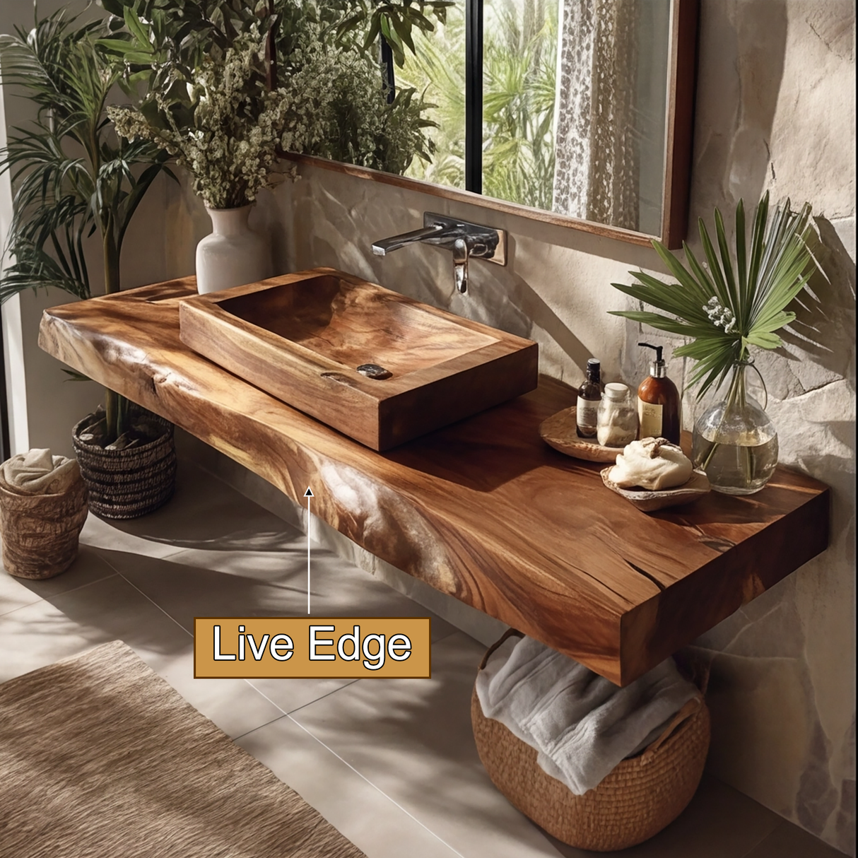 Valrion Live Edge Solid Wood Floating Bathroom Vanity SPA254879 - Timberustic Floating Bathroom Vanity