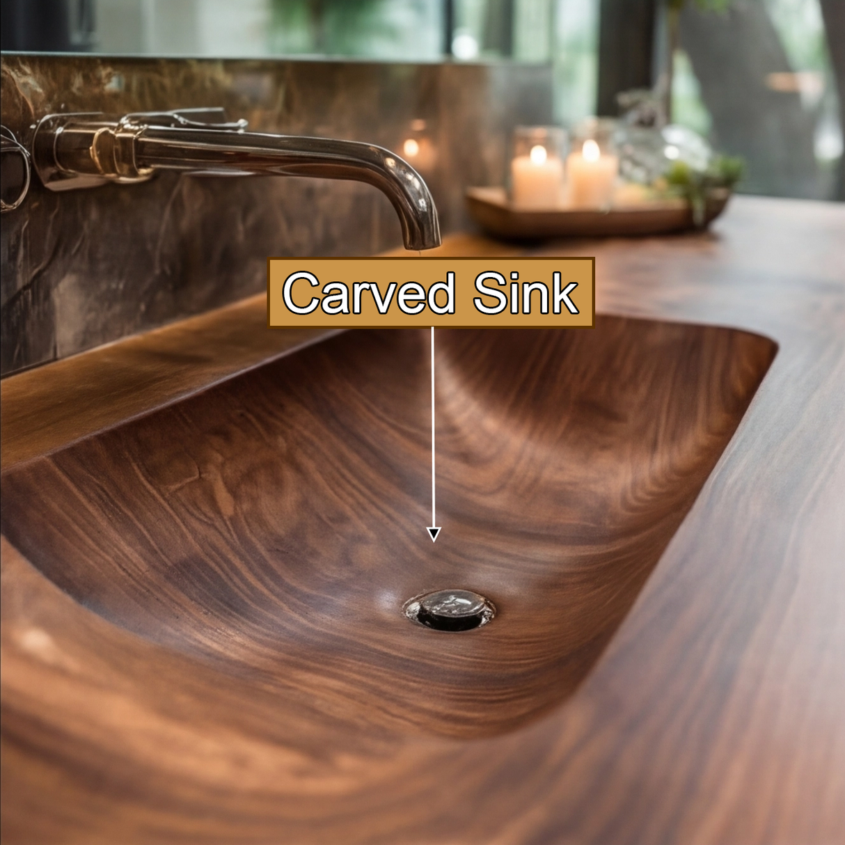 Valtero Sculpted Live Edge Solid Wood Floating Bathroom Vanity with Integrated Sink - Timberustic Floating Bathroom Vanity with Integrated Sink