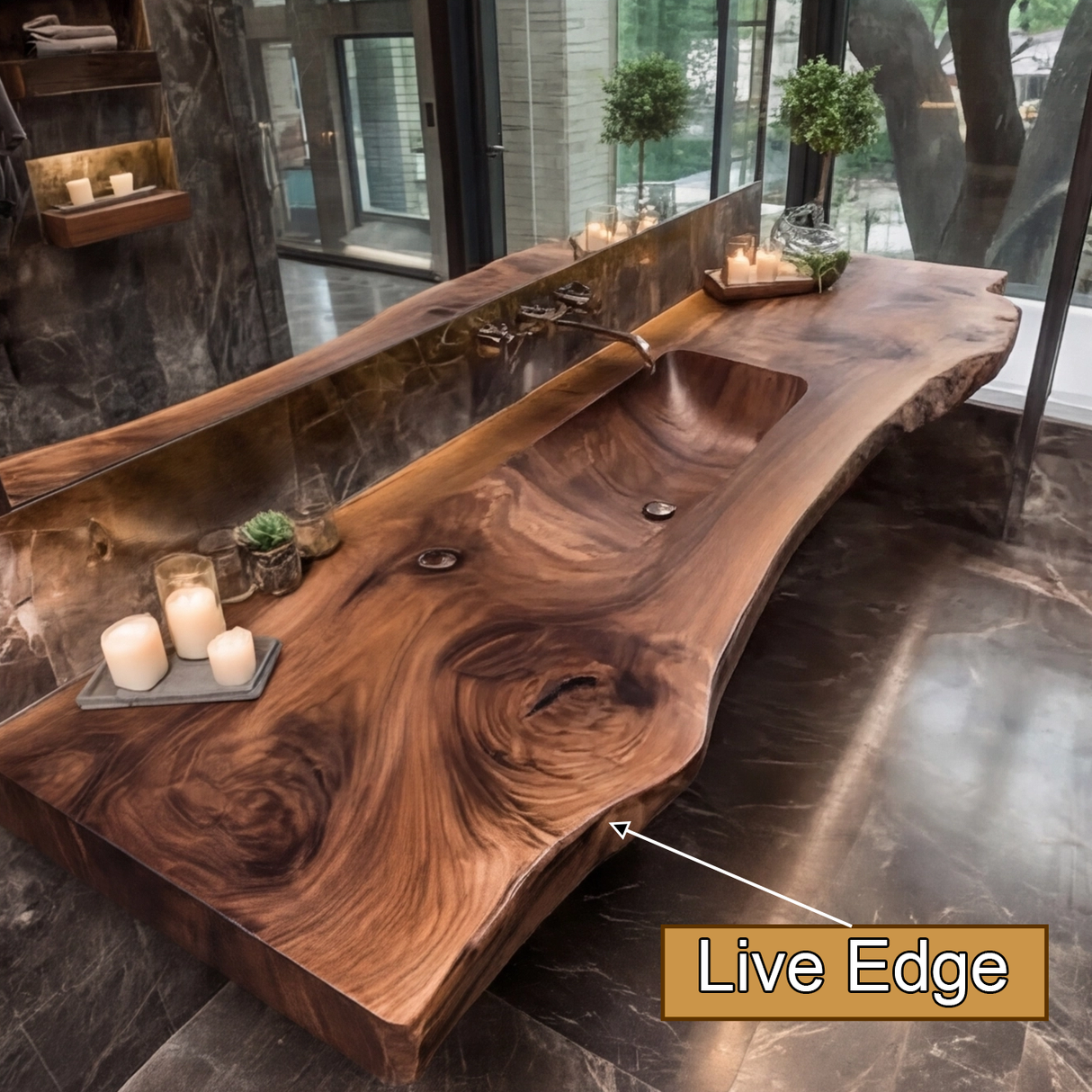 Valtero Sculpted Live Edge Solid Wood Floating Bathroom Vanity with Integrated Sink - Timberustic Floating Bathroom Vanity with Integrated Sink