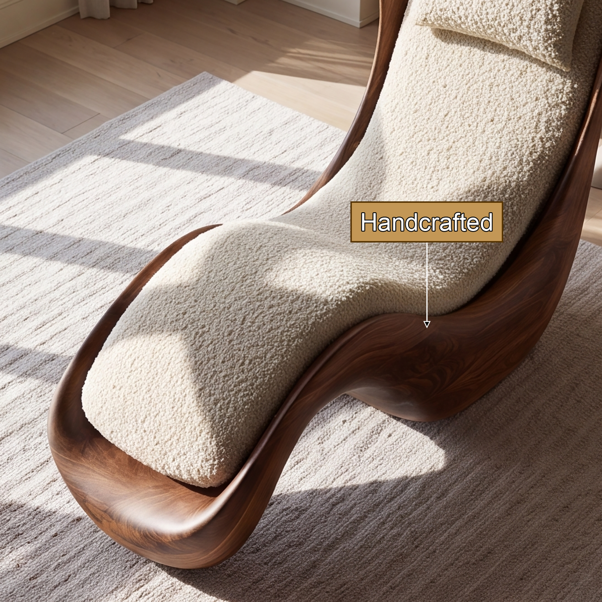Valthera Handcrafted Sculpted Solid Wood Chaise Lounge