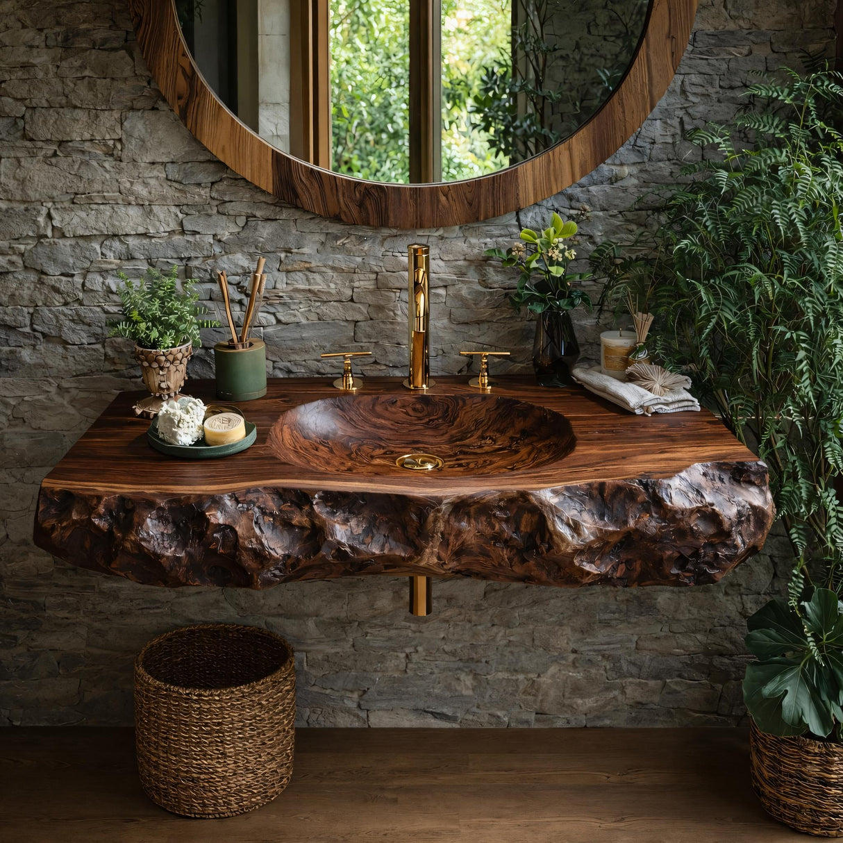 Valthera Live Edge Solid Wood Floating Bathroom Vanity with Integrated Sink SPA235756 - Timberustic Floating Bathroom Vanity with Integrated Sink