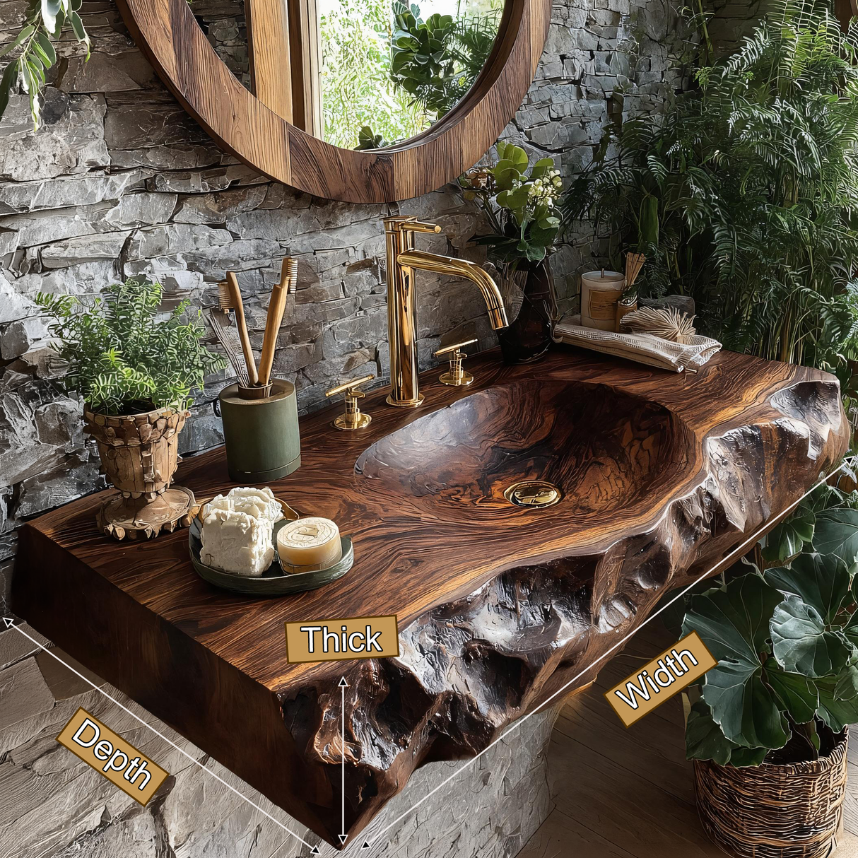 Valthera Live Edge Solid Wood Floating Bathroom Vanity with Integrated Sink SPA235756 - Timberustic Floating Bathroom Vanity with Integrated Sink