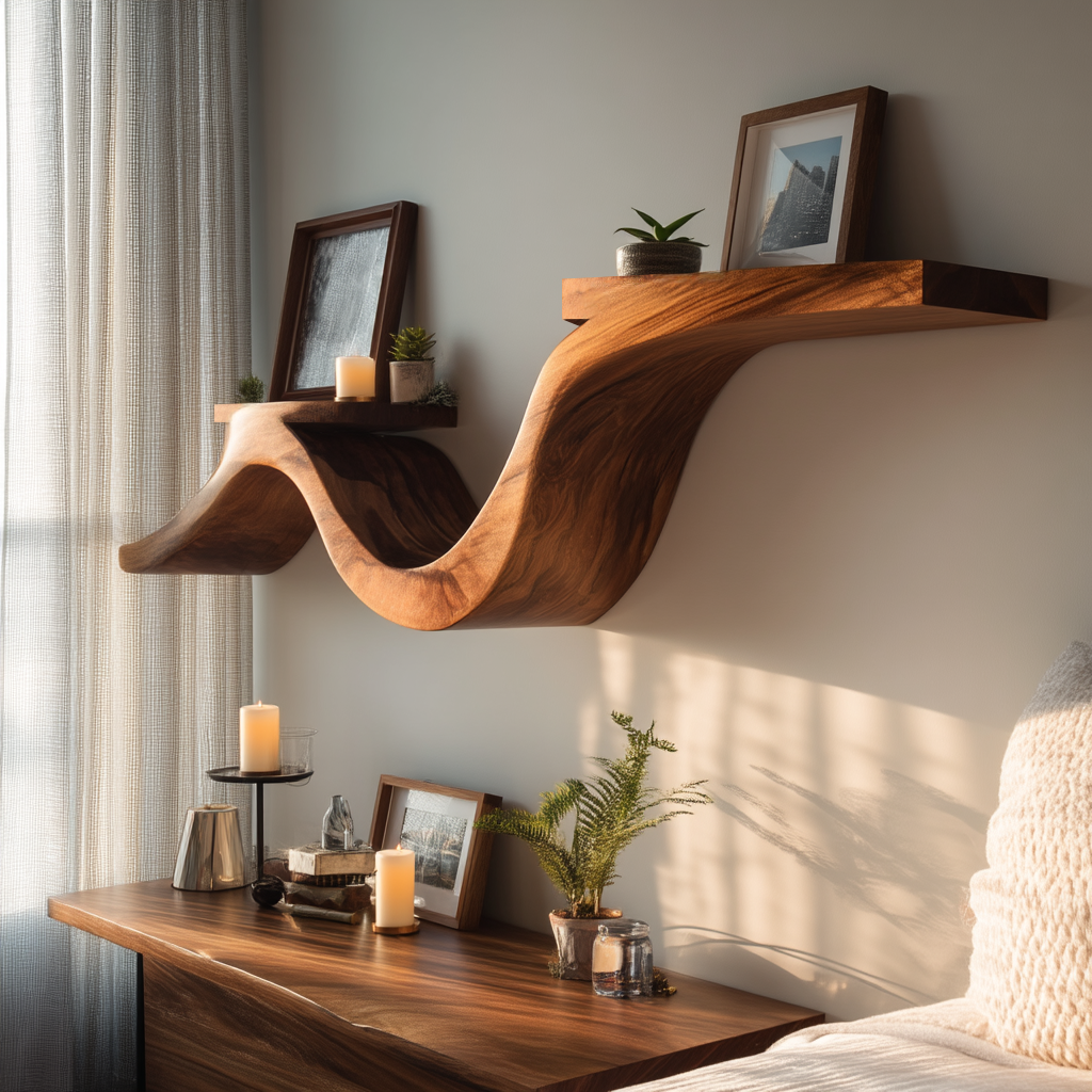 Valthera Sculpted Solid Wood Floating Shelf - Timberustic Floating Shelf