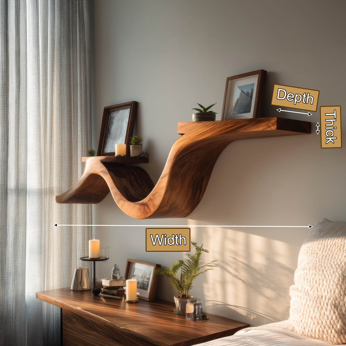 Valthera Sculpted Solid Wood Floating Shelf - Timberustic Floating Shelf