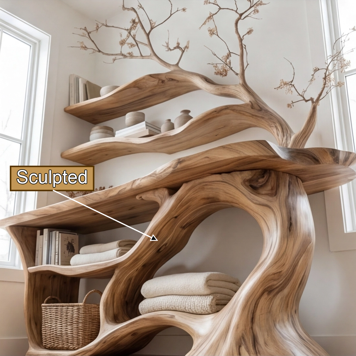 Orinthal Treeform Sculpted Solid Wood Console Table with Shelves - Timberustic Console Table with Shelves
