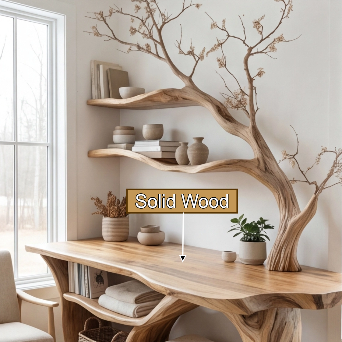 Orinthal Treeform Sculpted Solid Wood Console Table with Shelves - Timberustic Console Table with Shelves