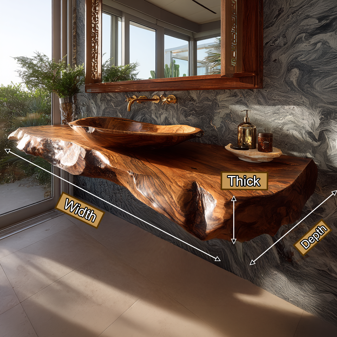 Valtherin Live Edge Solid Wood Floating Bathroom Vanity SPA259396 - Timberustic Floating Bathroom Vanity
