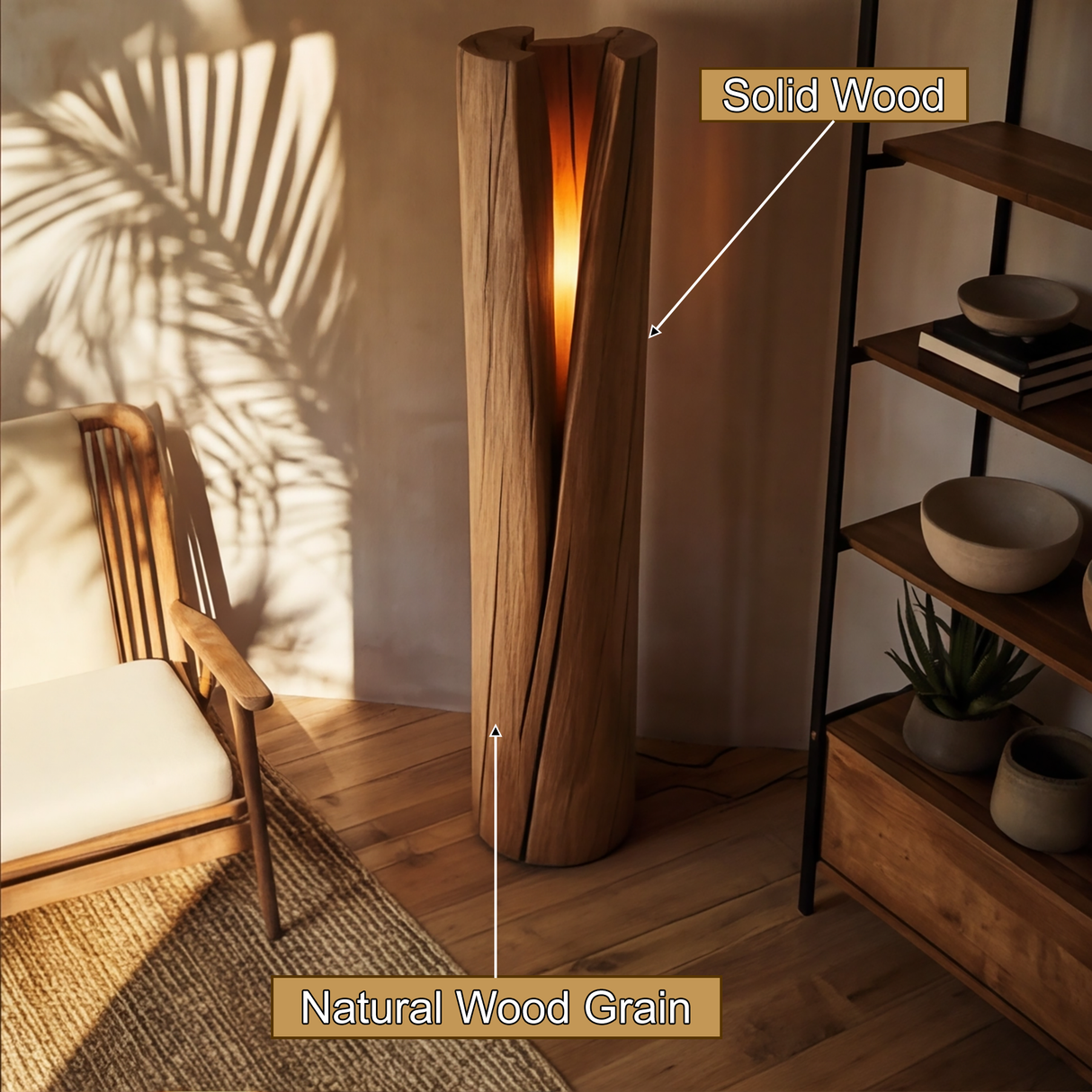 Valtheris Sculpted Slit Integrated LED Wood Floor Lamp - Timberustic Floor Lamp