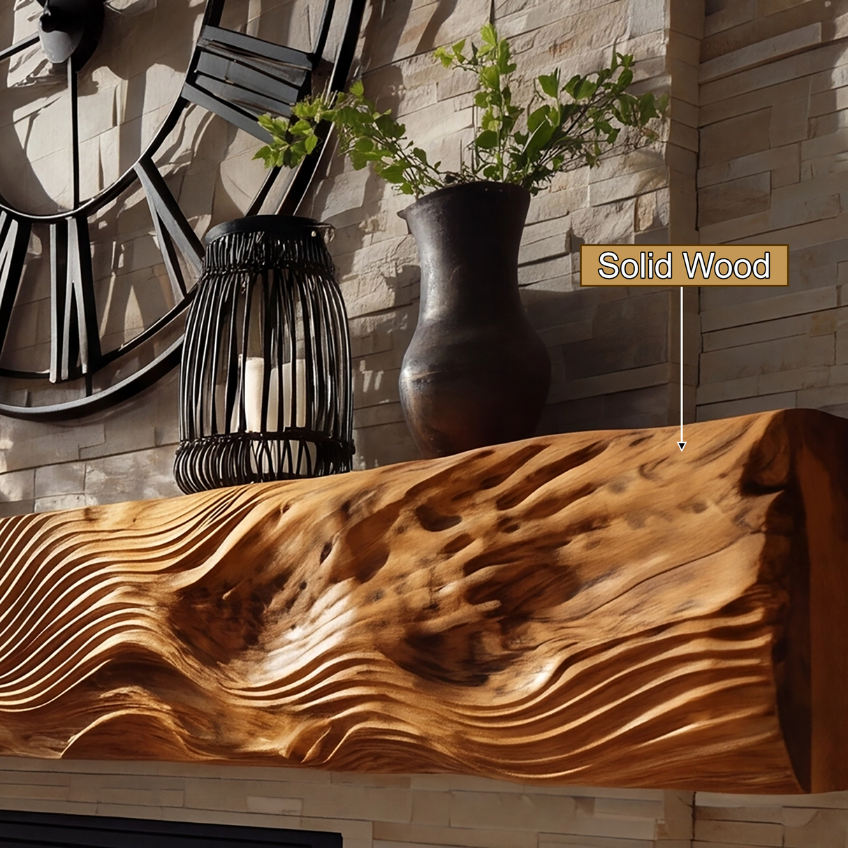 Valtreon Carved Solid Wood Fireplace Mantel Shelf - Timberustic Fireplace Mantel Shelf