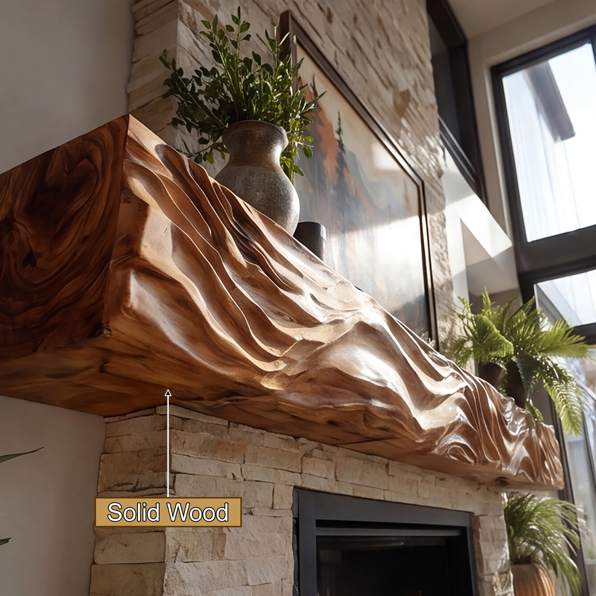 Valtrevia Sculpted Solid Wood Fireplace Mantel Shelf - Timberustic Fireplace Mantel Shelf