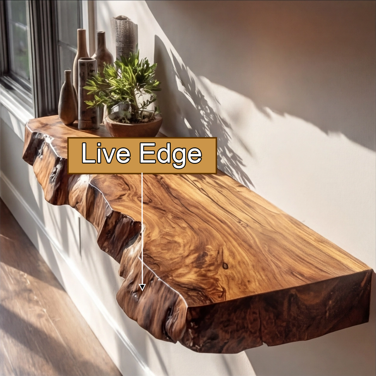 Varcello Live Edge Solid Wood Floating Shelf SPA365435 - Timberustic Floating Shelf