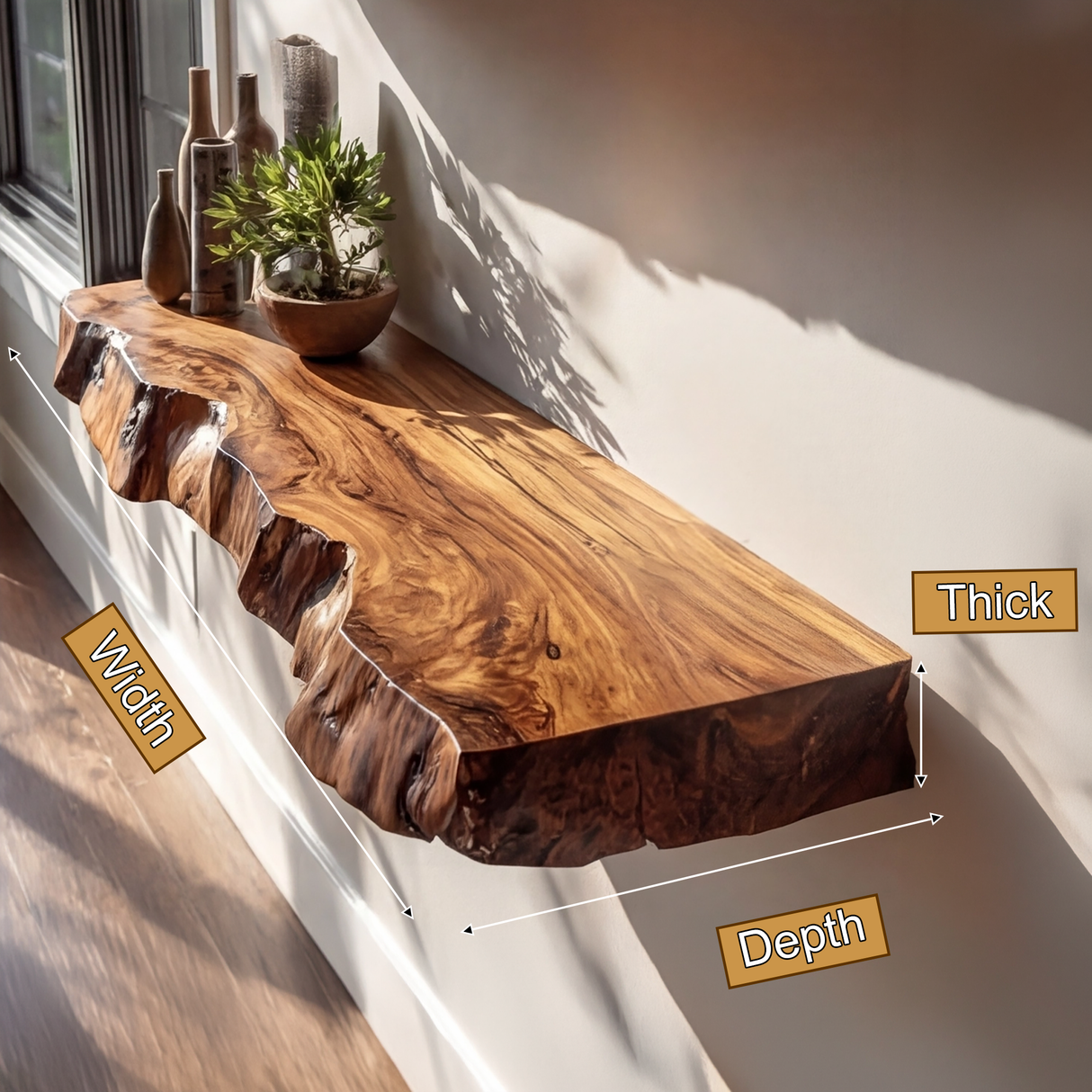 Varcello Live Edge Solid Wood Floating Shelf SPA365435 - Timberustic Floating Shelf