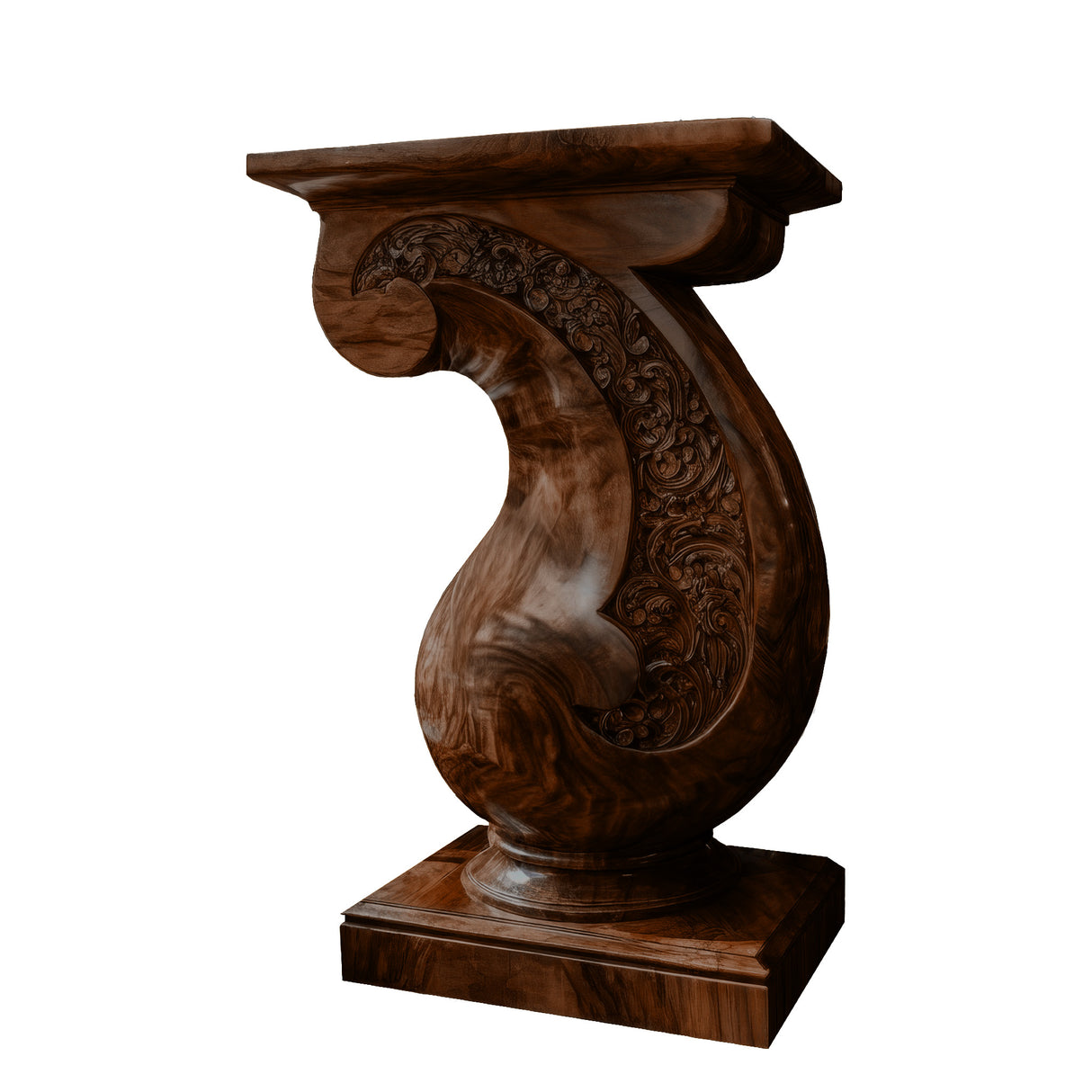 Varellion Solid Wood Sculpted Pedestal Stand Dark Walnut - Timberustic Pedestal Stand