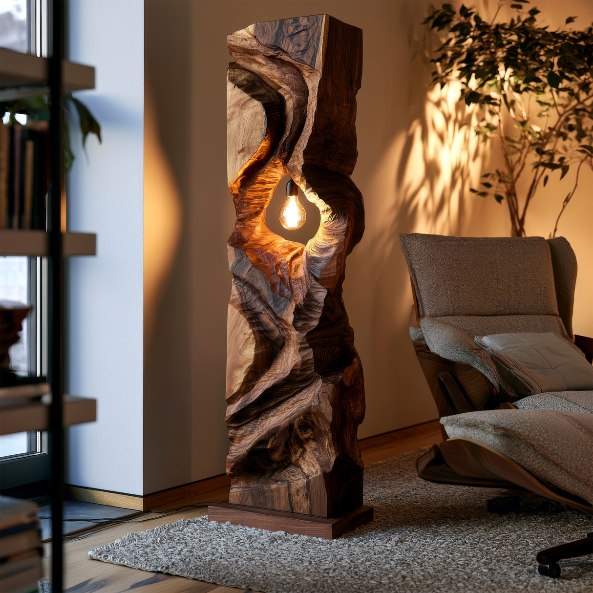 Varellis Sculpted Solid Wood Floor Lamp - Timberustic Floor Lamp