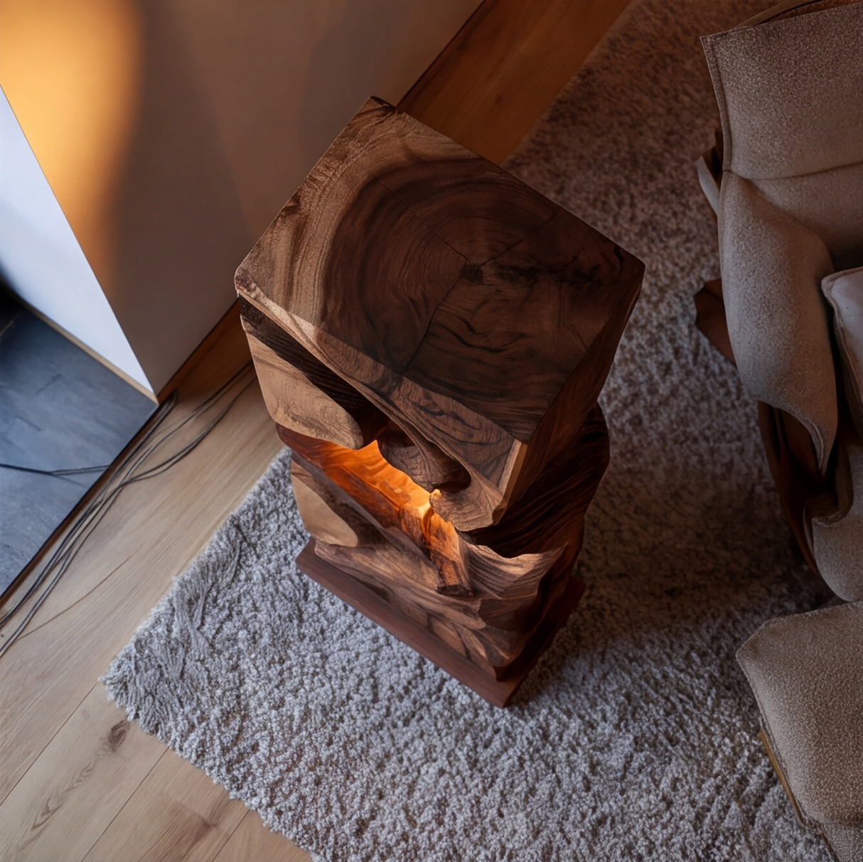 Varellis Sculpted Solid Wood Floor Lamp - Timberustic Floor Lamp