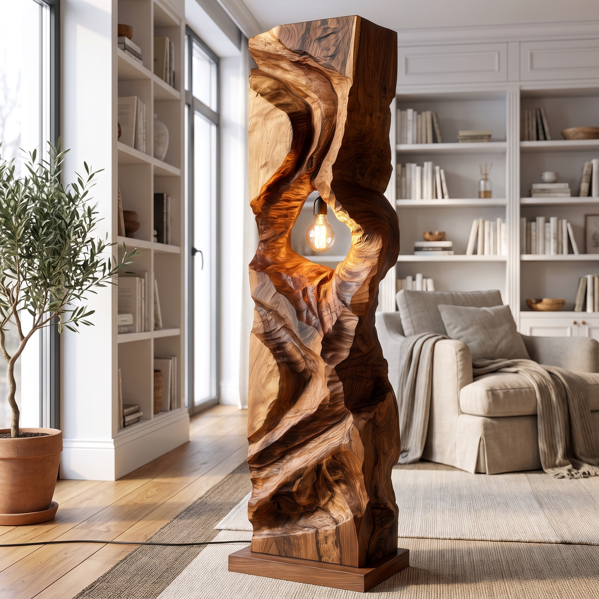 Varellis Sculpted Solid Wood Floor Lamp Brown - Timberustic Floor Lamp