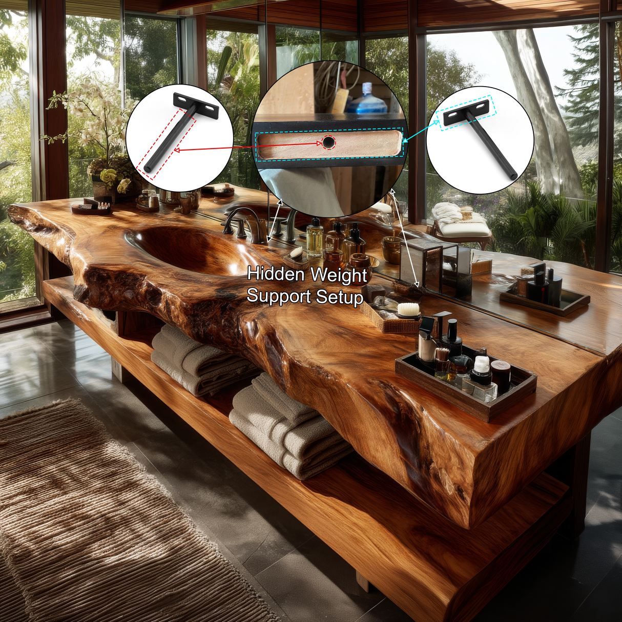 Varello Handcrafted Live Edge Solid Wood Floating Bathroom Vanity with Integrated Sink - Timberustic Floating Bathroom Vanity with Integrated Sink