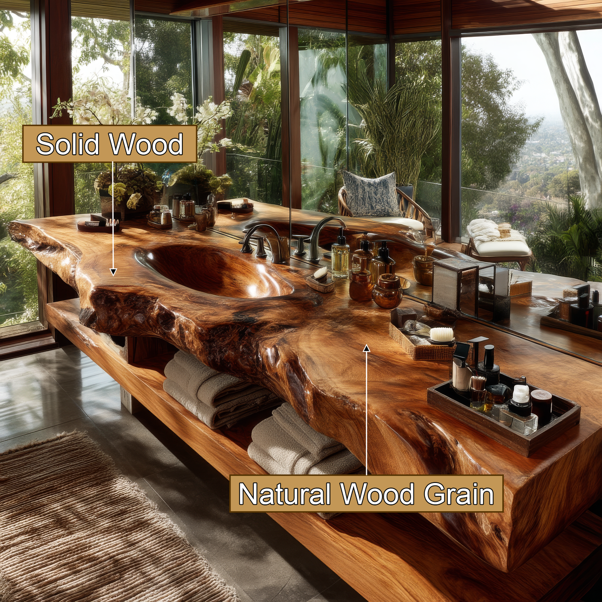 Varello Handcrafted Live Edge Solid Wood Floating Bathroom Vanity with Integrated Sink - Timberustic Floating Bathroom Vanity with Integrated Sink