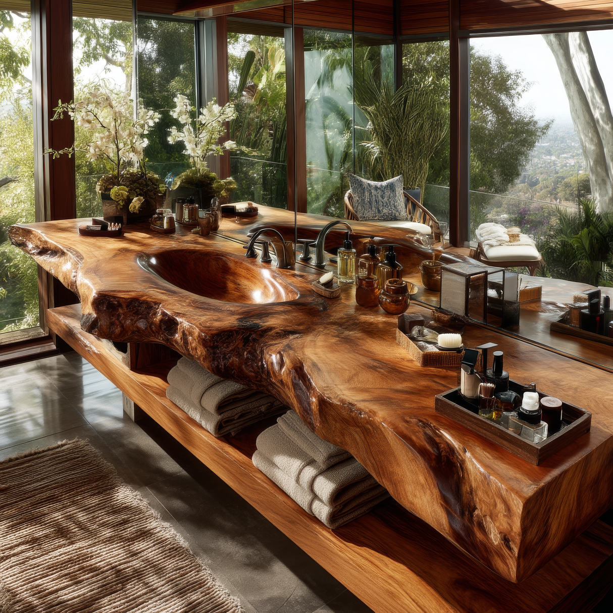 Varello Handcrafted Live Edge Solid Wood Floating Bathroom Vanity with Integrated Sink - Timberustic Floating Bathroom Vanity with Integrated Sink