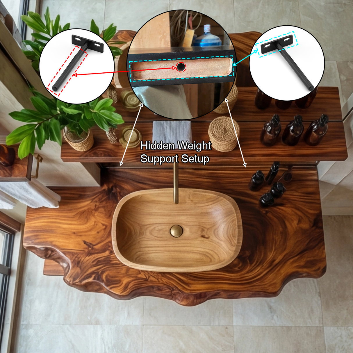 Varento Live Edge Solid Wood Floating Bathroom Vanity SPA346468 - Timberustic Floating Bathroom Vanity