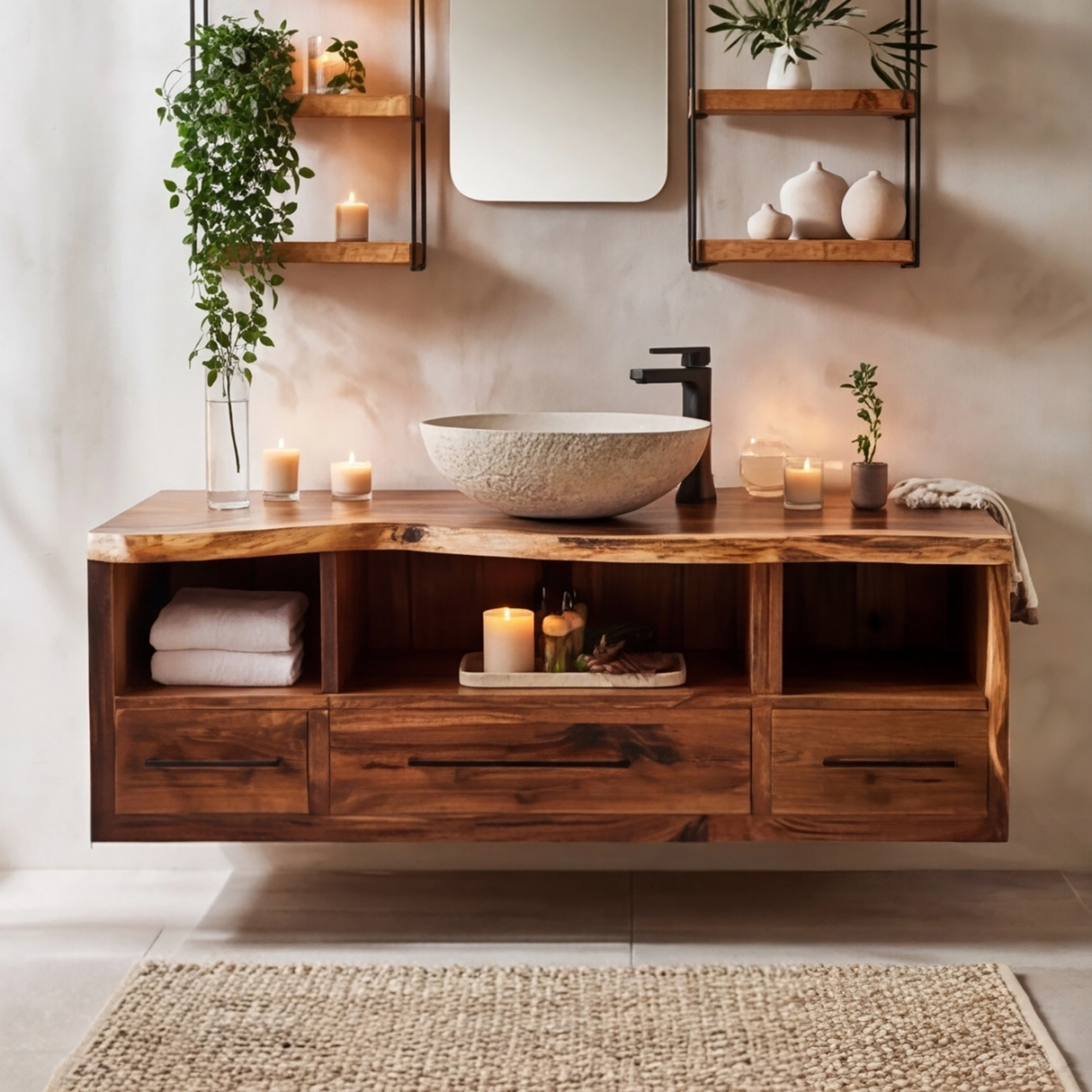 Vareon Live Edge Solid Wood Floating Bathroom Vanity with Drawers - Timberustic Floating Bathroom Vanity With Drawers
