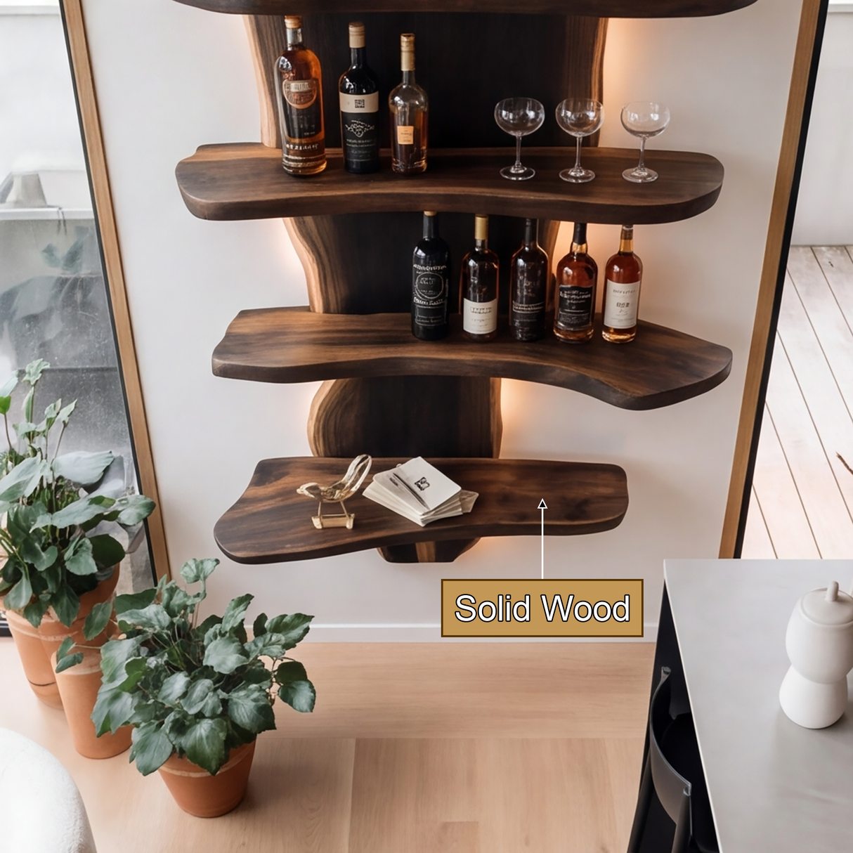 Varethorn Live Edge Solid Wood Floating Wine Shelf SPA925975