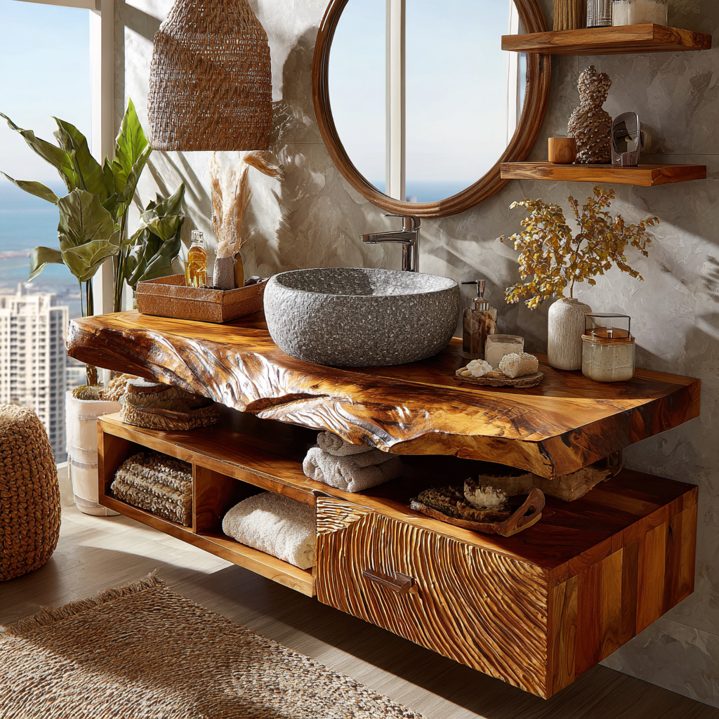 Varion Live Edge Solid Wood Floating Bathroom Vanity With Drawers - Timberustic Floating Bathroom Vanity With Drawers