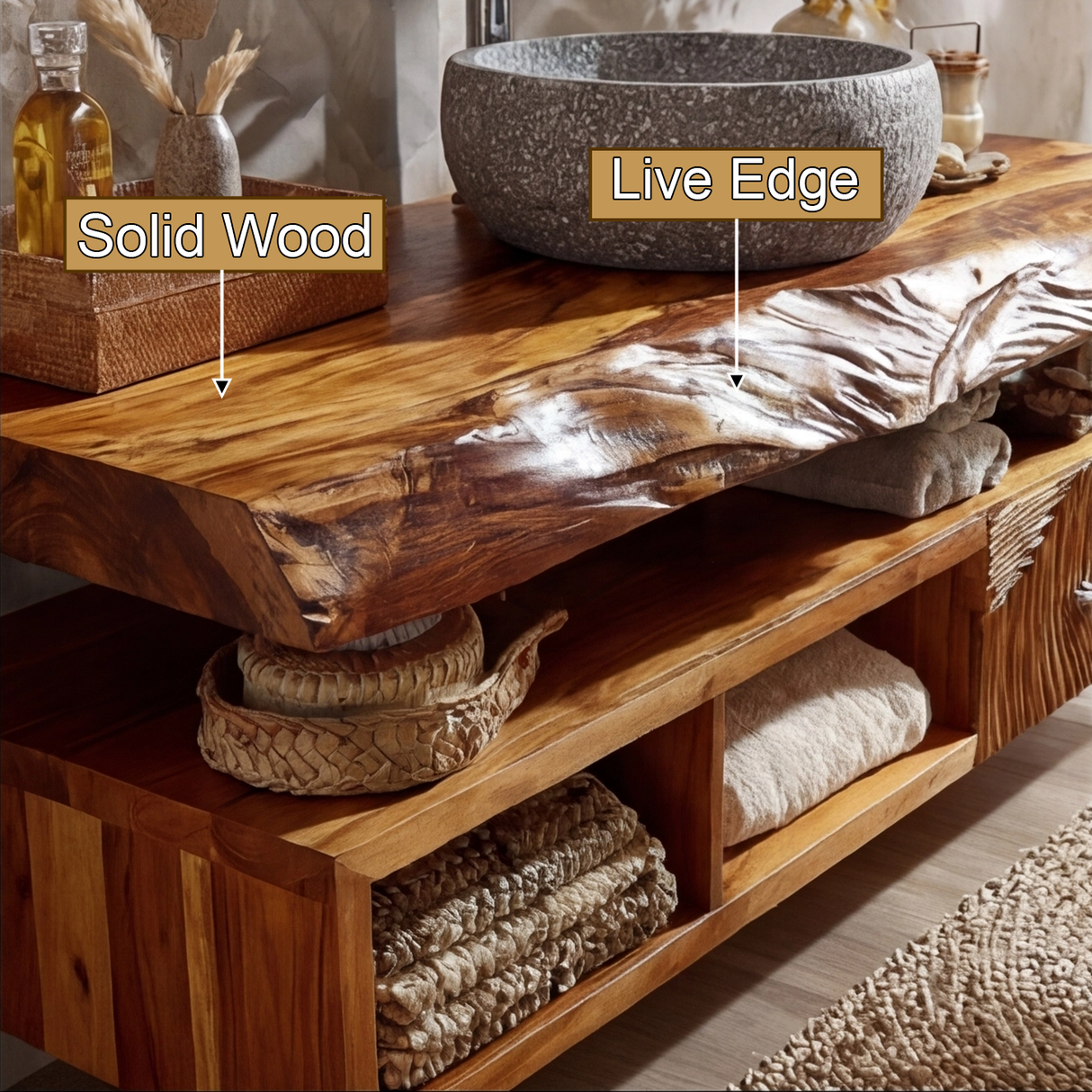 Varion Live Edge Solid Wood Floating Bathroom Vanity With Drawers - Timberustic Floating Bathroom Vanity With Drawers