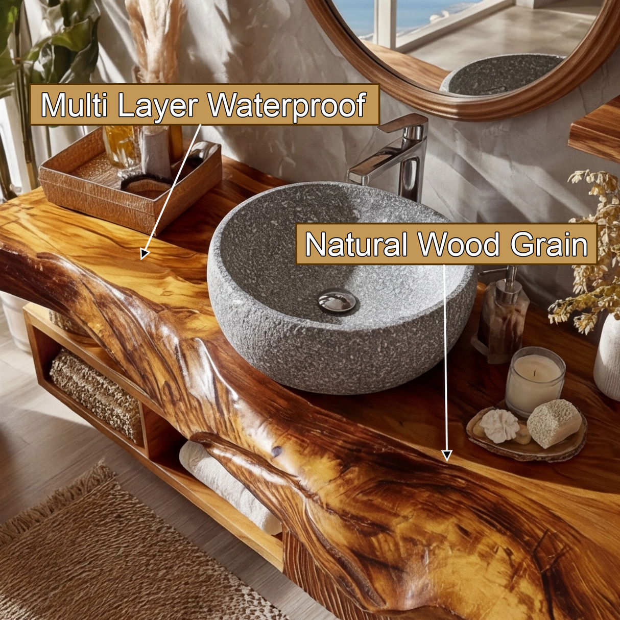 Varion Live Edge Solid Wood Floating Bathroom Vanity With Drawers - Timberustic Floating Bathroom Vanity With Drawers