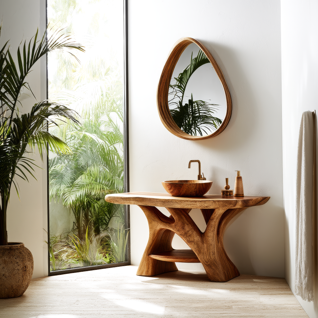 Varnis Rootform Solid Wood Freestanding Bathroom Vanity with Open Storage - Timberustic Freestanding Bathroom Vanity with Open Storage