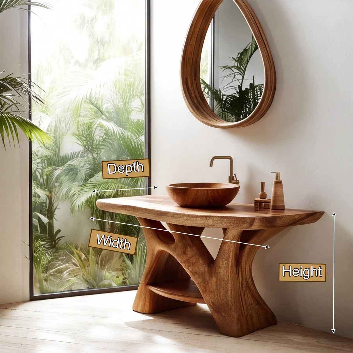 Varnis Rootform Solid Wood Freestanding Bathroom Vanity with Open Storage - Timberustic Freestanding Bathroom Vanity with Open Storage