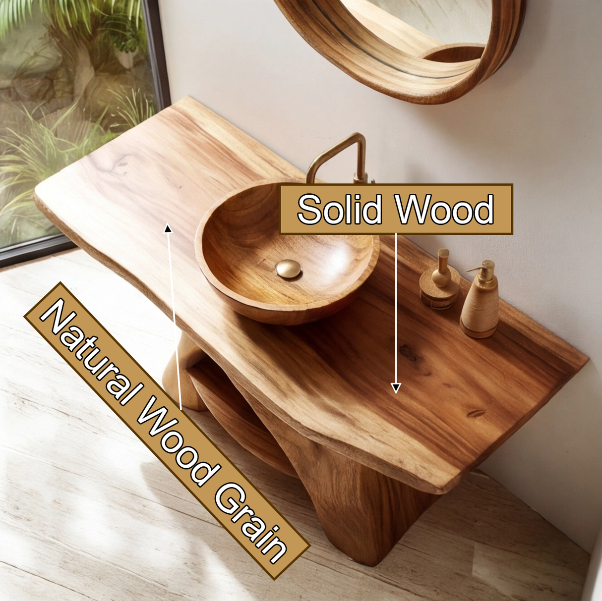 Varnis Rootform Solid Wood Freestanding Bathroom Vanity with Open Storage - Timberustic Freestanding Bathroom Vanity with Open Storage