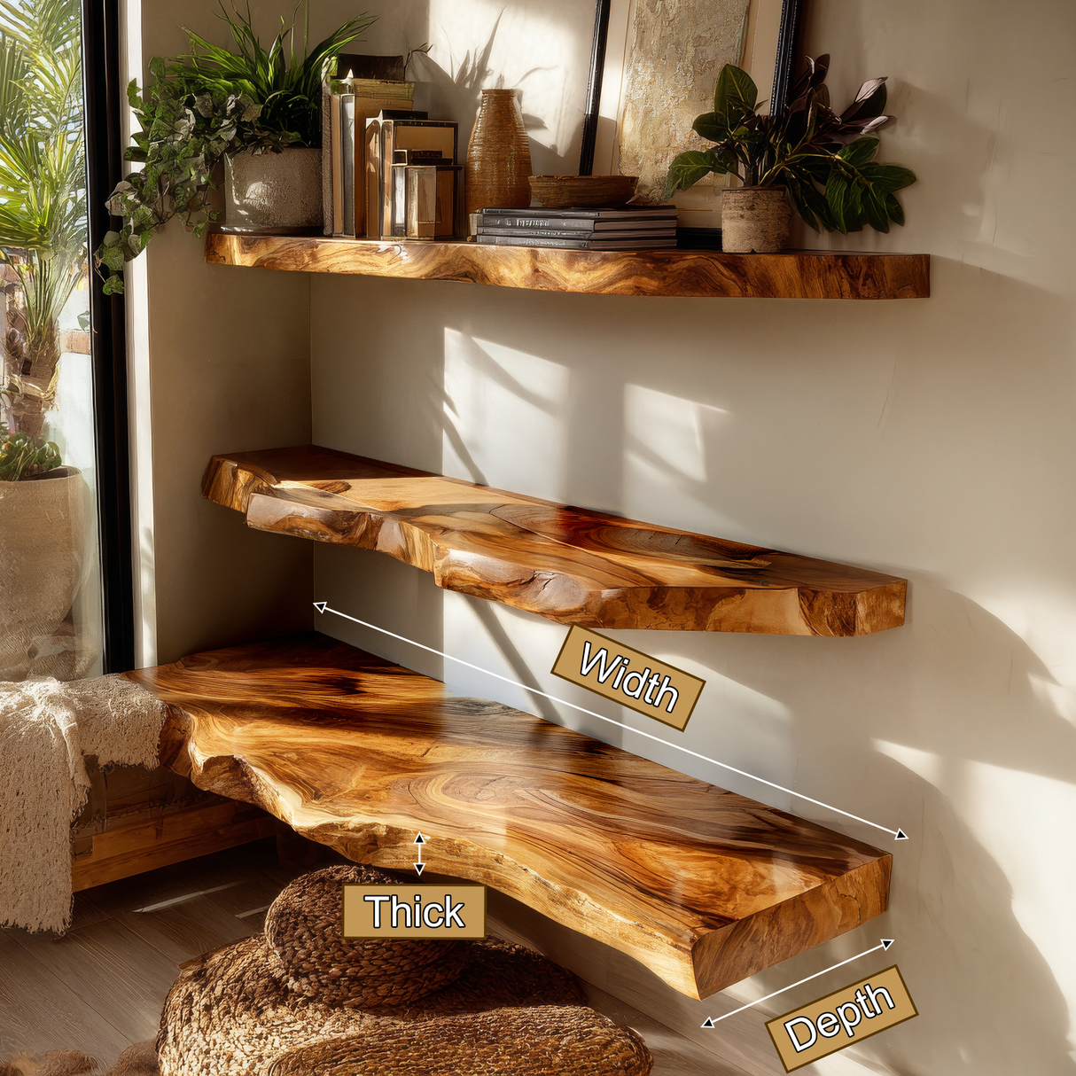 Velaro Live Edge Solid Wood Floating Shelf SPA680985 - Timberustic Floating Shelf