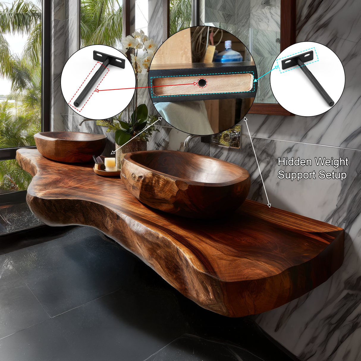 Velcanto Live Edge Solid Wood Floating Bathroom Vanity SPA349352 - Timberustic Floating Bathroom Vanity