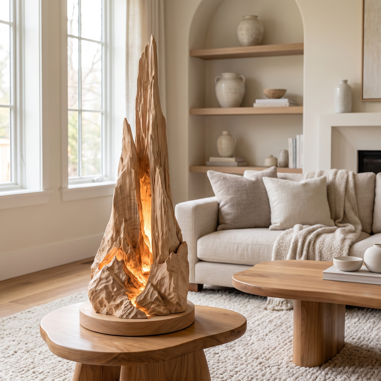 Velkaris Sculpted Mountain Table Lamp Natural Oak - Timberustic Table Lamp