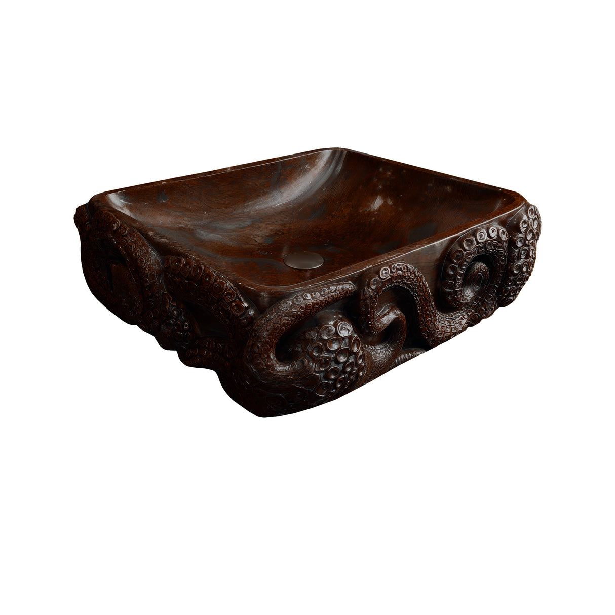 Velkris Octopus Form Handcarved Solid Wood Vessel Sink Dark Walnut - Timberustic Vessel Sinks