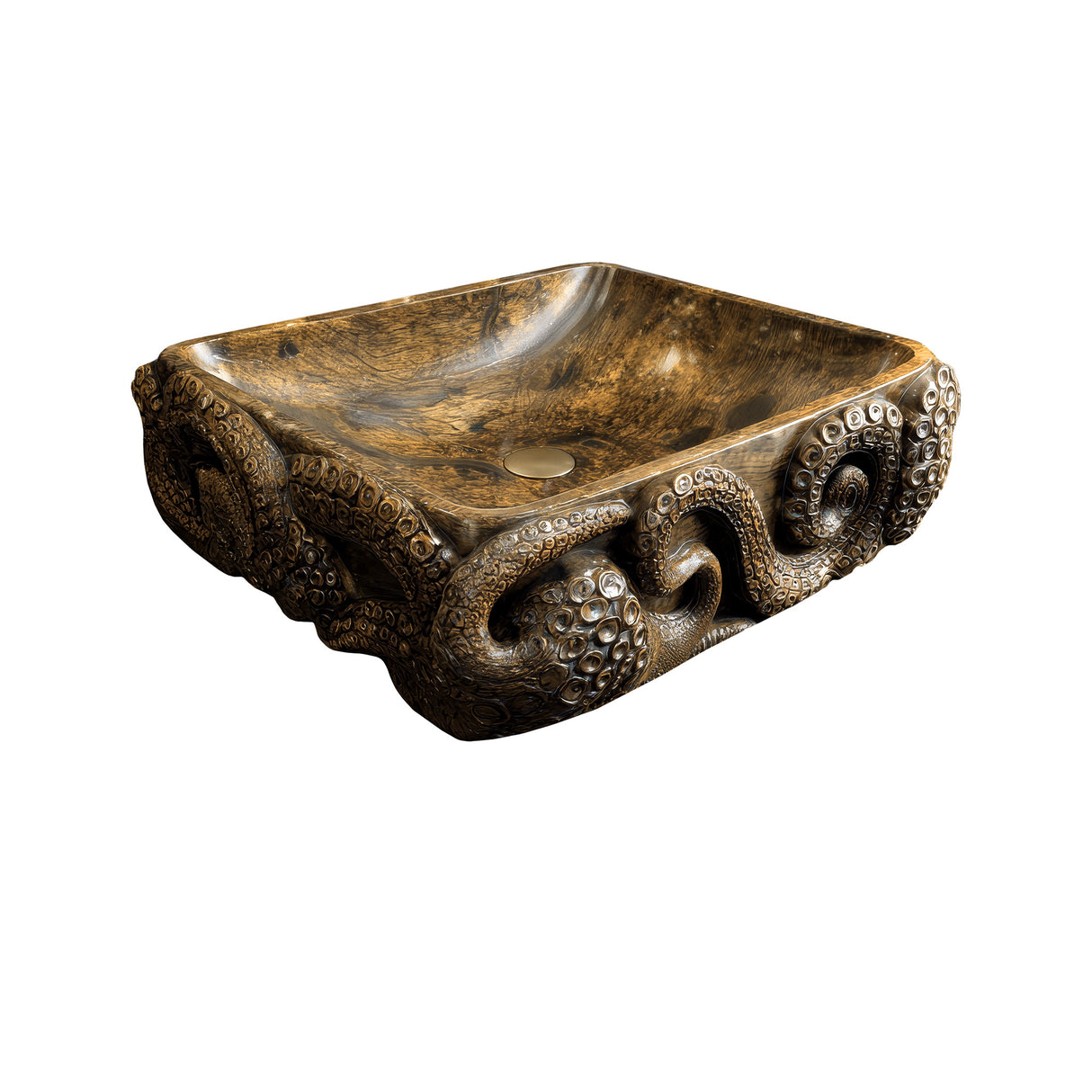 Velkris Octopus Form Handcarved Solid Wood Vessel Sink Natural Oak - Timberustic Vessel Sinks