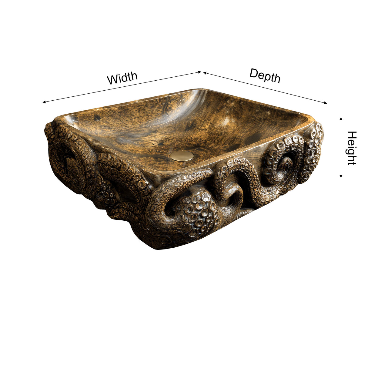 Velkris Octopus Form Handcarved Solid Wood Vessel Sink - Timberustic Vessel Sinks