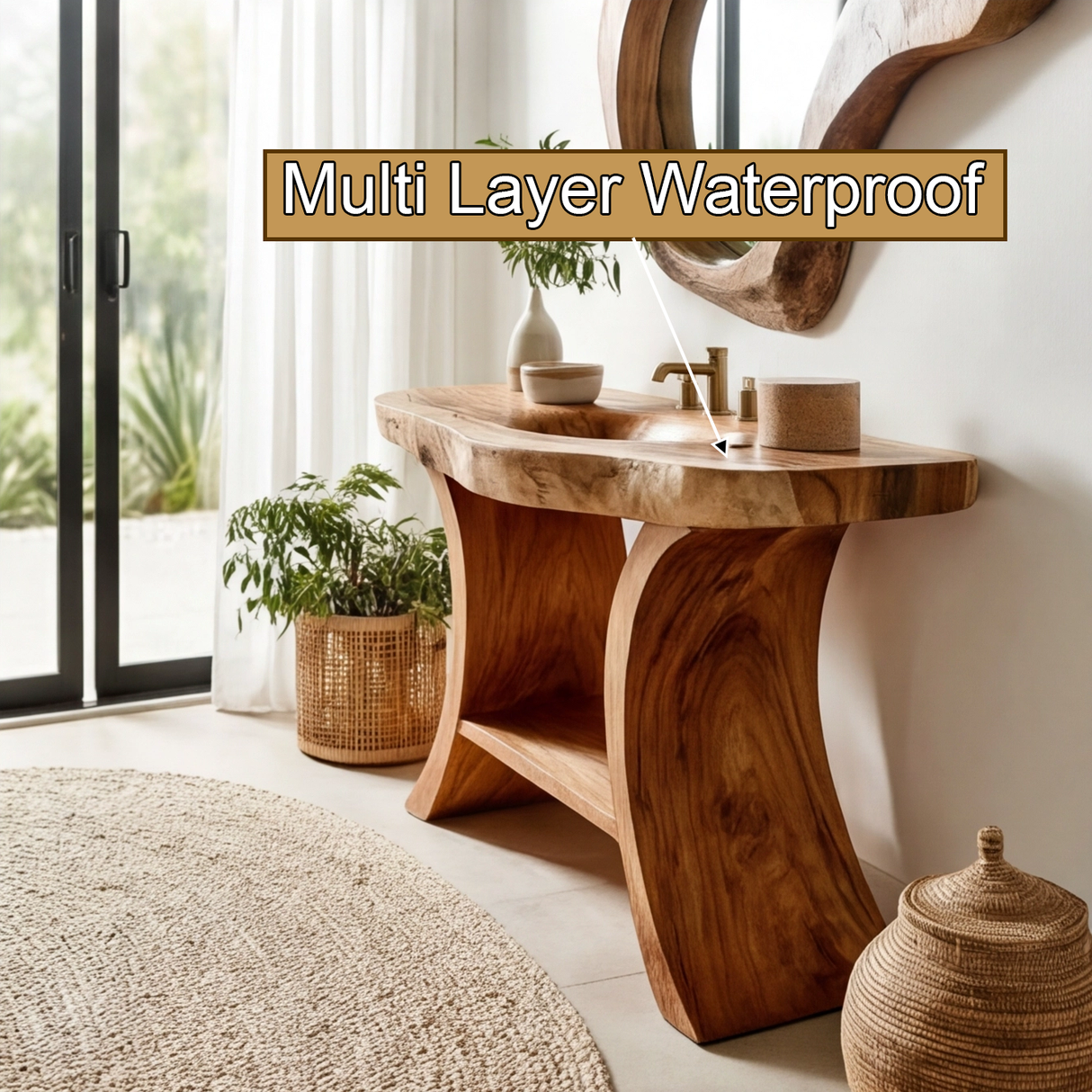Velmior Sculpted Solid Wood Freestanding Bathroom Vanity with Integrated Sink and Open Storage - Timberustic Freestanding Bathroom Vanity with Integrated Sink and Open Storage