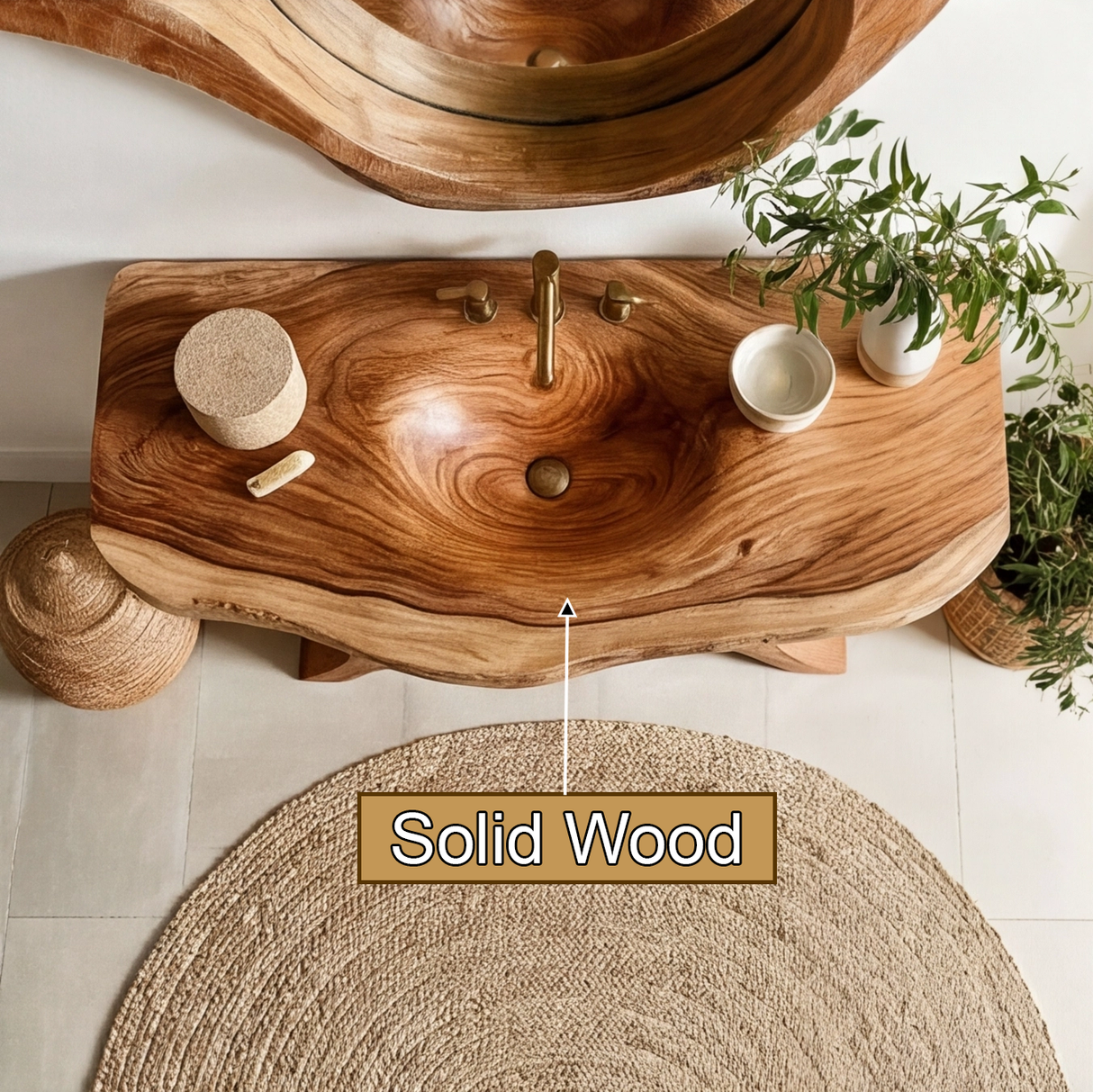 Velmior Sculpted Solid Wood Freestanding Bathroom Vanity with Integrated Sink and Open Storage - Timberustic Freestanding Bathroom Vanity with Integrated Sink and Open Storage