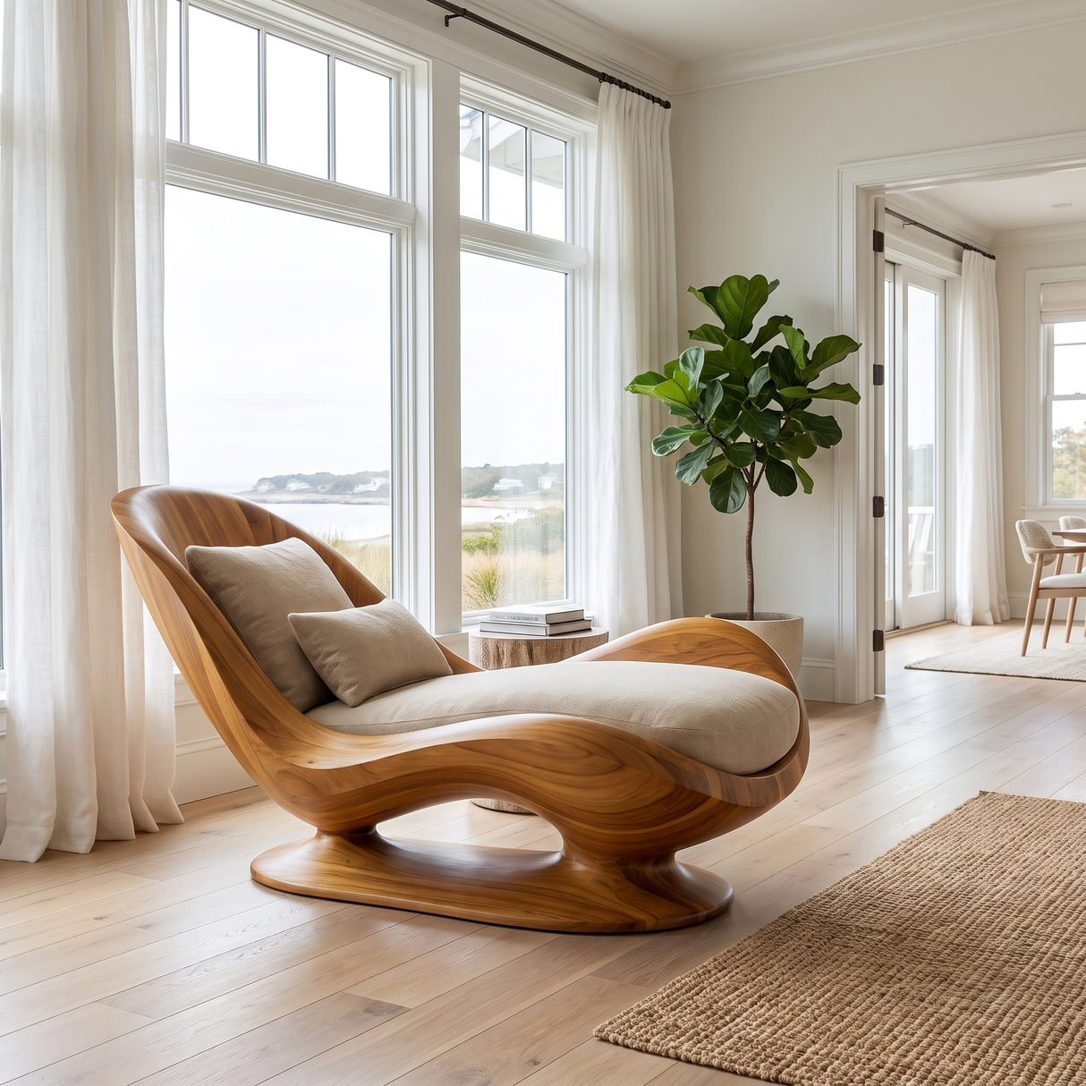 Velmora Handcrafted Sculpted Solid Wood Chaise Lounge