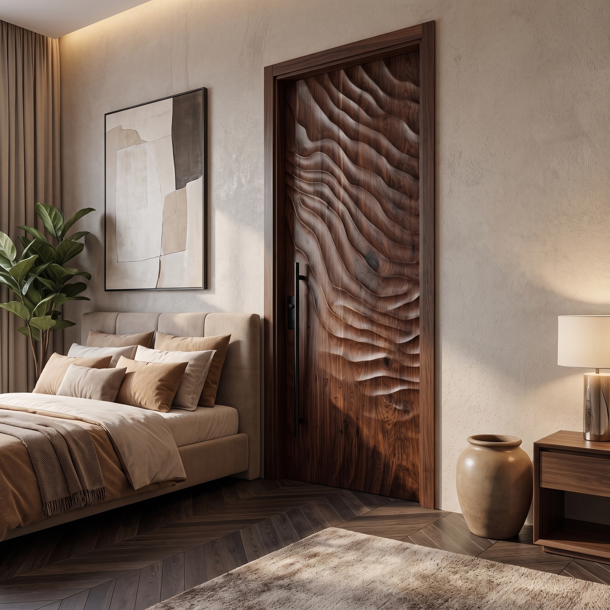 Velmora Handcrafted Solid Wood Organic Relief Single Door