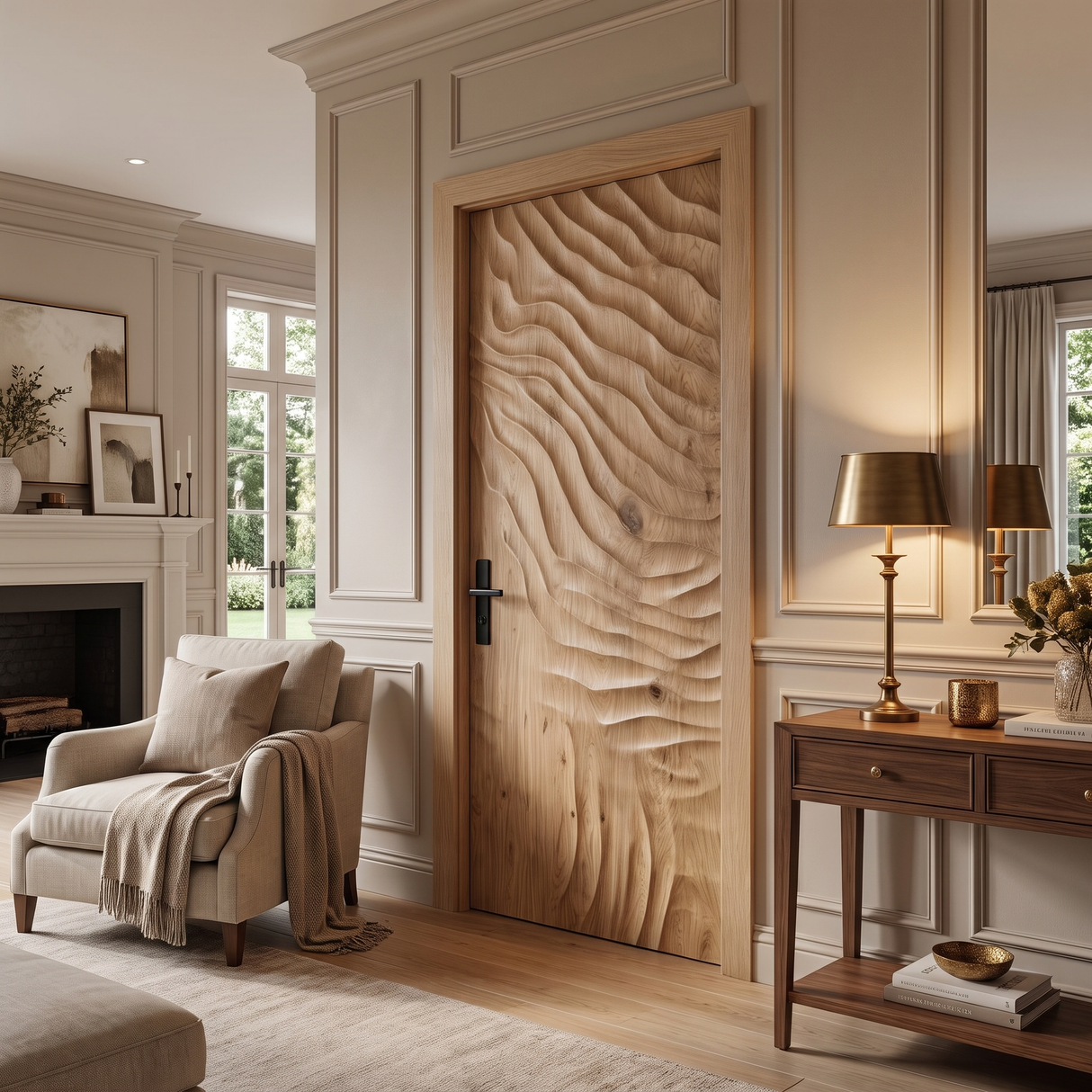 Velmora Handcrafted Solid Wood Organic Relief Single Door