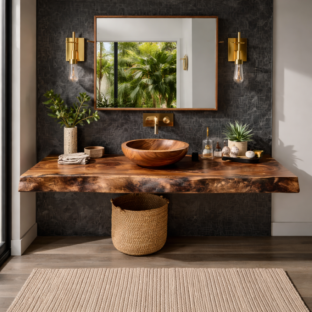 Velmora Live Edge Solid Wood Floating Bathroom Vanity SPA358942 - Timberustic Floating Bathroom Vanity