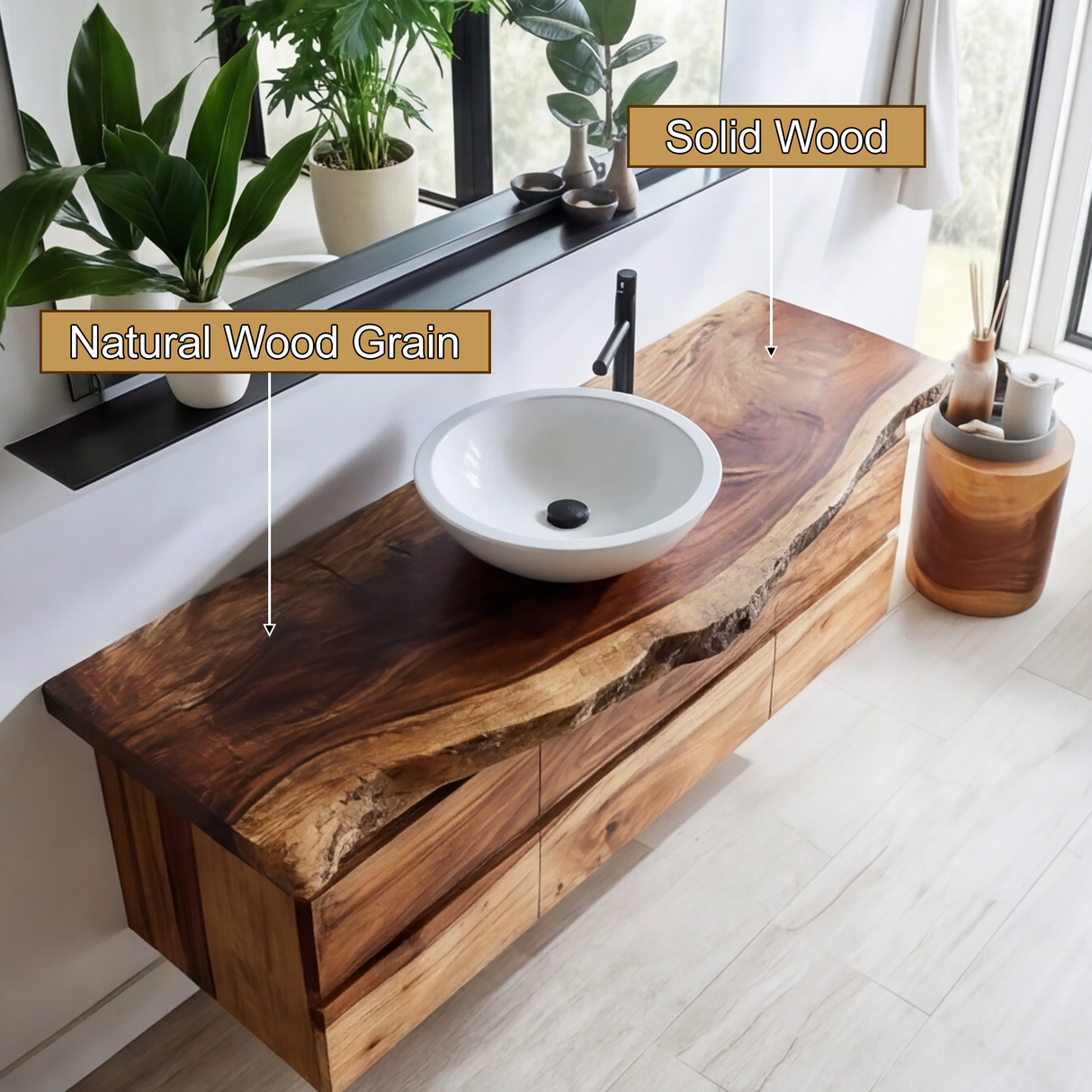 Velmora Live Edge Solid Wood Floating Bathroom Vanity with Drawers - Timberustic Floating Bathroom Vanity With Drawers