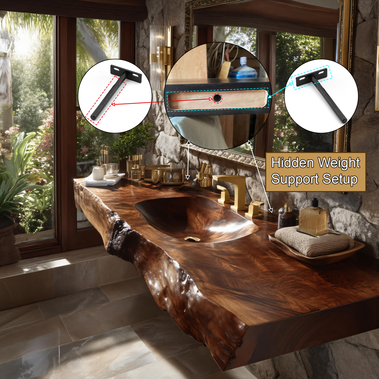 Velmora Live Edge Solid Wood Floating Bathroom Vanity with Integrated Sink SPA555232 - Timberustic Floating Bathroom Vanity with Integrated Sink