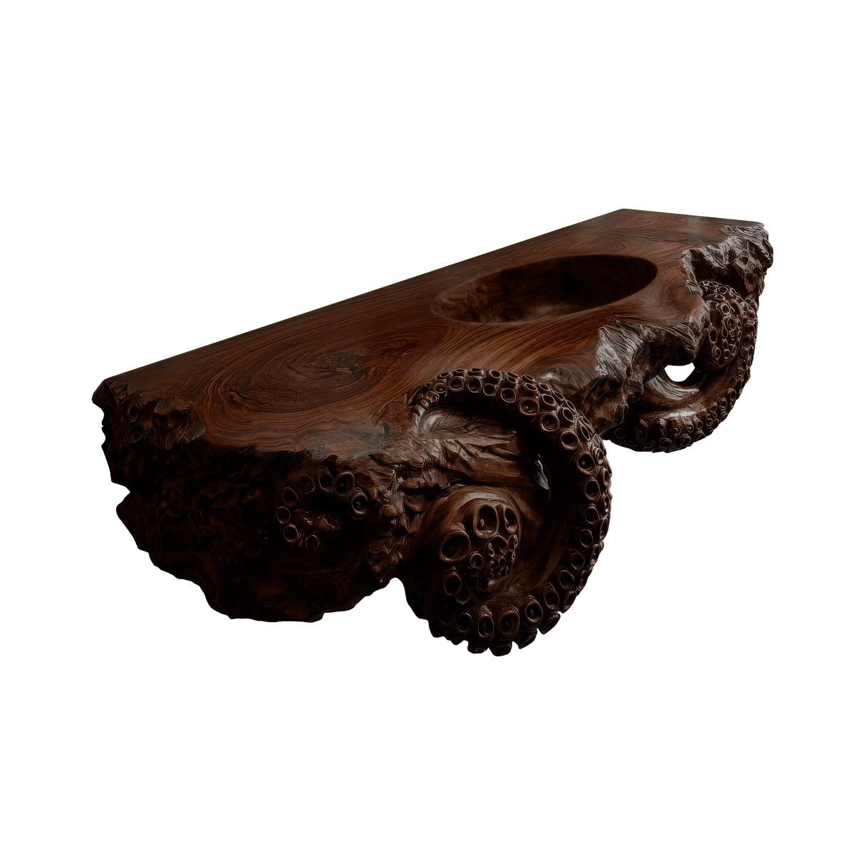 Velmora Octopus Form Sculpted Solid Wood Floating Bathroom Vanity with Integrated Sink Dark Walnut - Timberustic Floating Bathroom Vanity with Integrated Sink