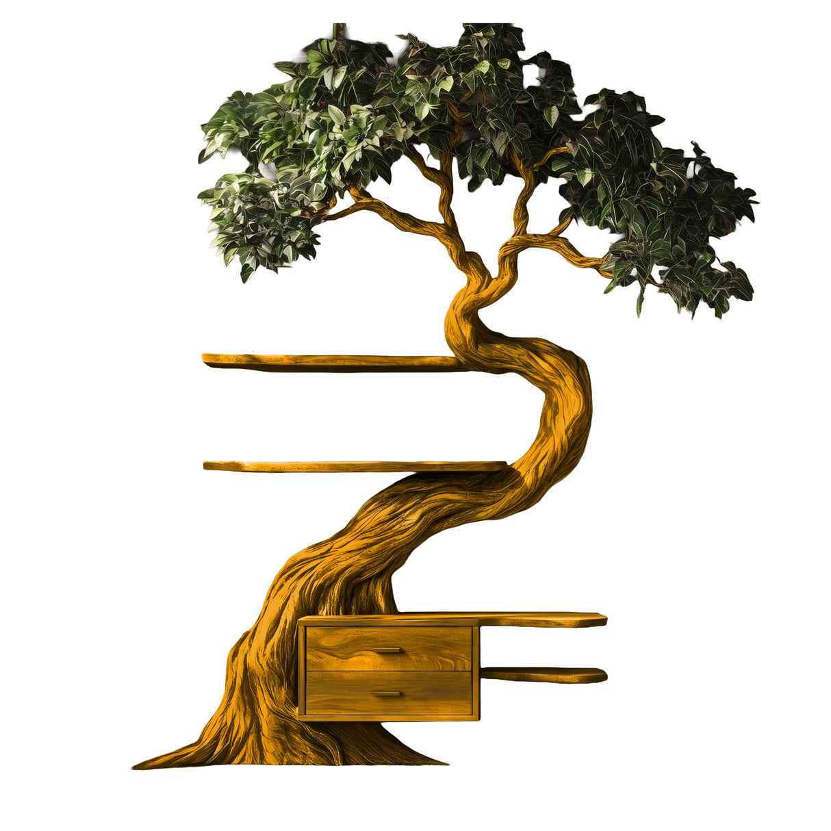 Velmora Organic Modern Tree Bookshelf with Drawers Teak - Timberustic Tree Bookshelf