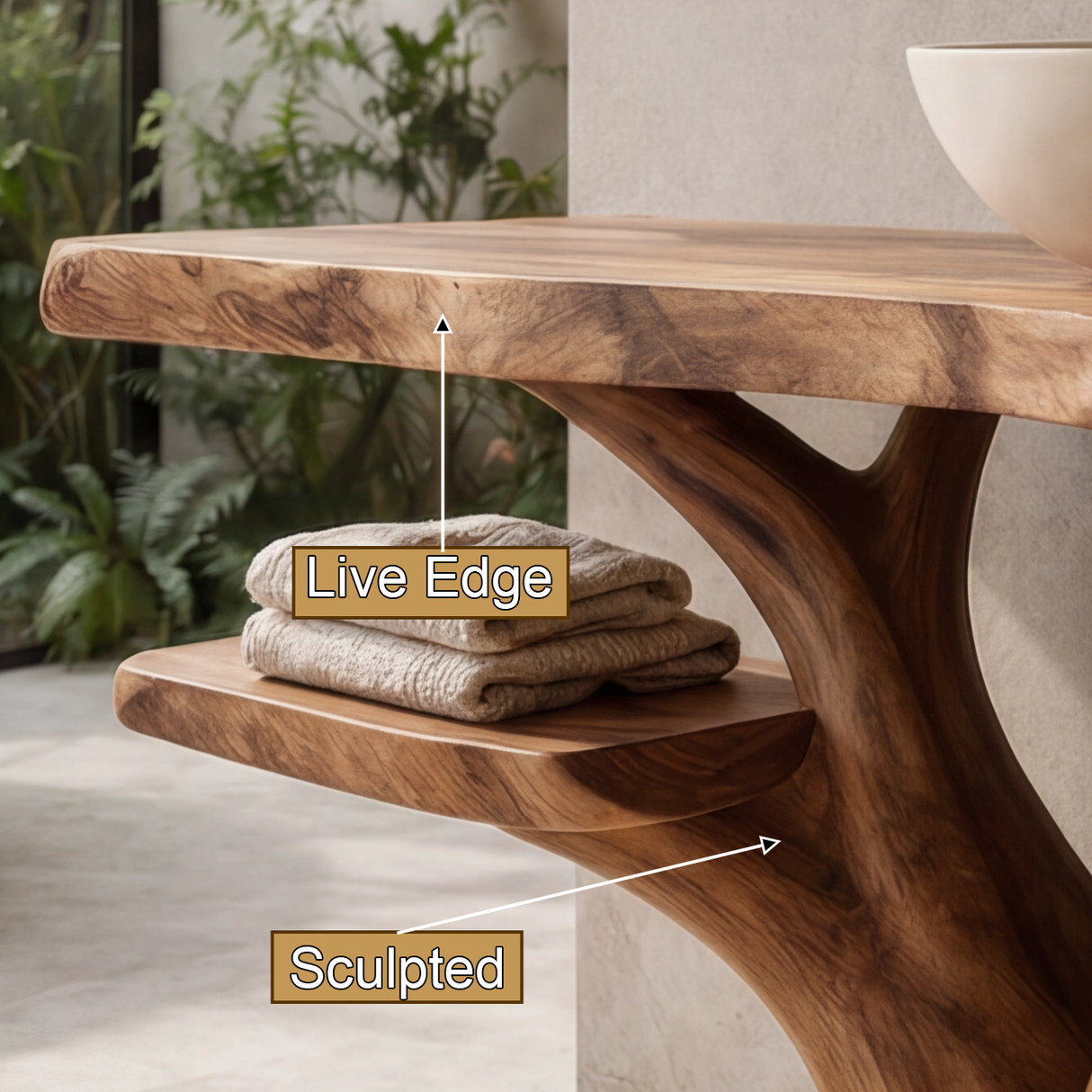 Velmora Rootform Solid Wood Freestanding Bathroom Vanity with Shelves - Timberustic Freestanding Bathroom Vanity with Shelves